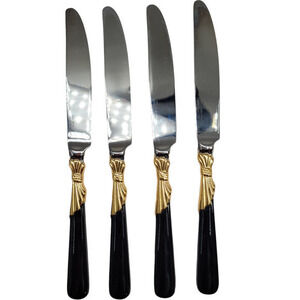 Vintage Yamazaki 18/8 Stainless LINDI‎ Black Handle GOLD Accent Vintage